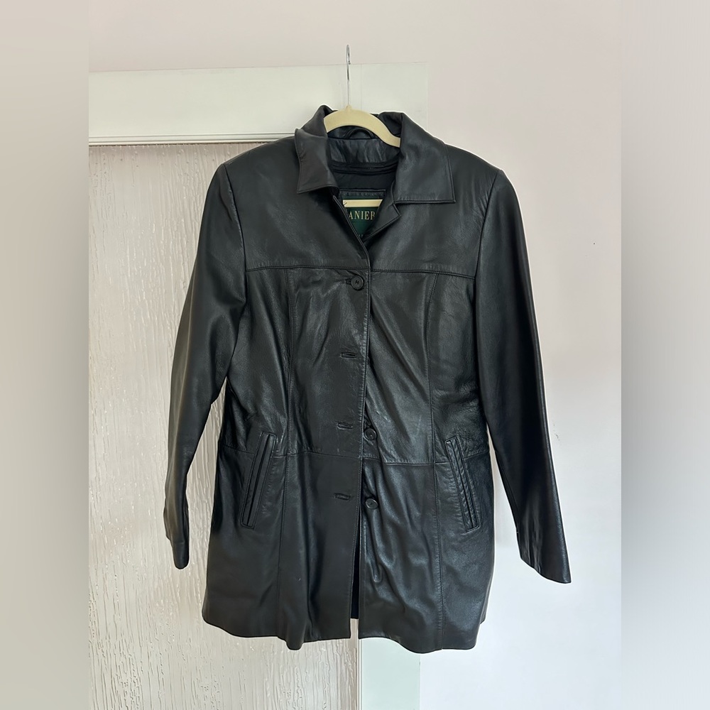 Genuine leather longlined jacket